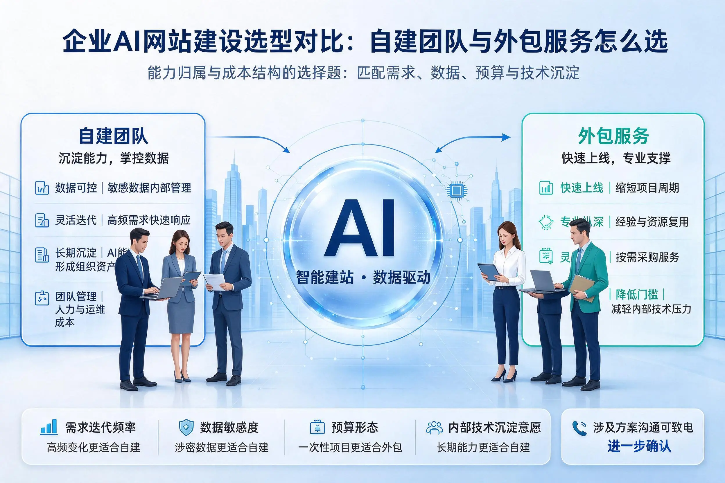 日喀则企业AI网站建设选型对比：自建团队与外包服务怎么选